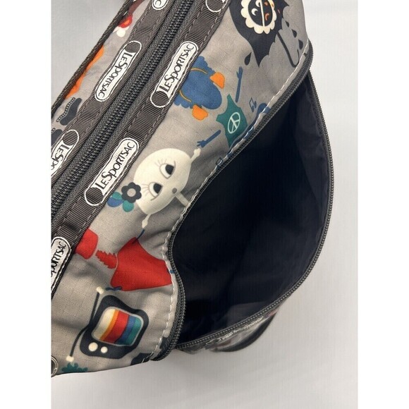 Lesportsac Travel Crossbody 3 Zip Front Pockets  Robot Retro Print Shoulder Bag - Picture 10 of 15
